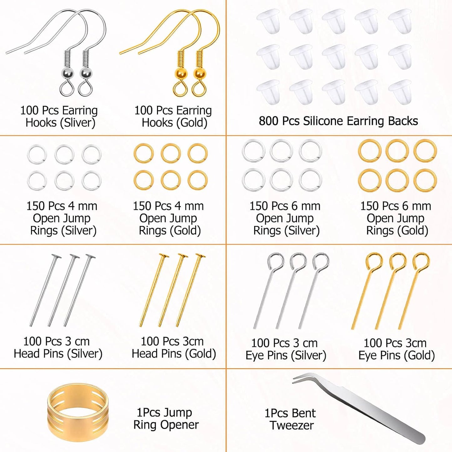 Hypoallergenic Earring Making Kit, 2000Pcs Earring Making Supplies Kit with Hypoallergenic Hooks, Earring Findings, Backs, Pins Jump Rings for Jewelry Making Supplies