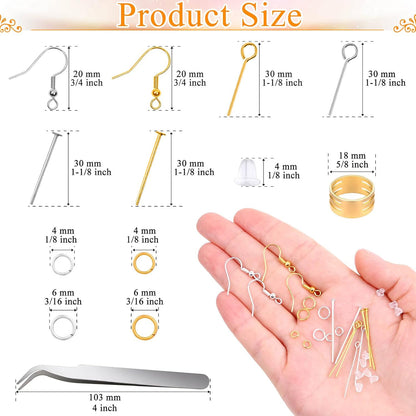 Hypoallergenic Earring Making Kit, 2000Pcs Earring Making Supplies Kit with Hypoallergenic Hooks, Earring Findings, Backs, Pins Jump Rings for Jewelry Making Supplies
