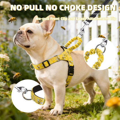 No Pull Dog Harness Small Sized Dog, Adjustable Reflective Pet Vest Harness with Bungee Handle, Escape Proof No Choke Harness for Small Dogs Walking Training, Yellow Bee S