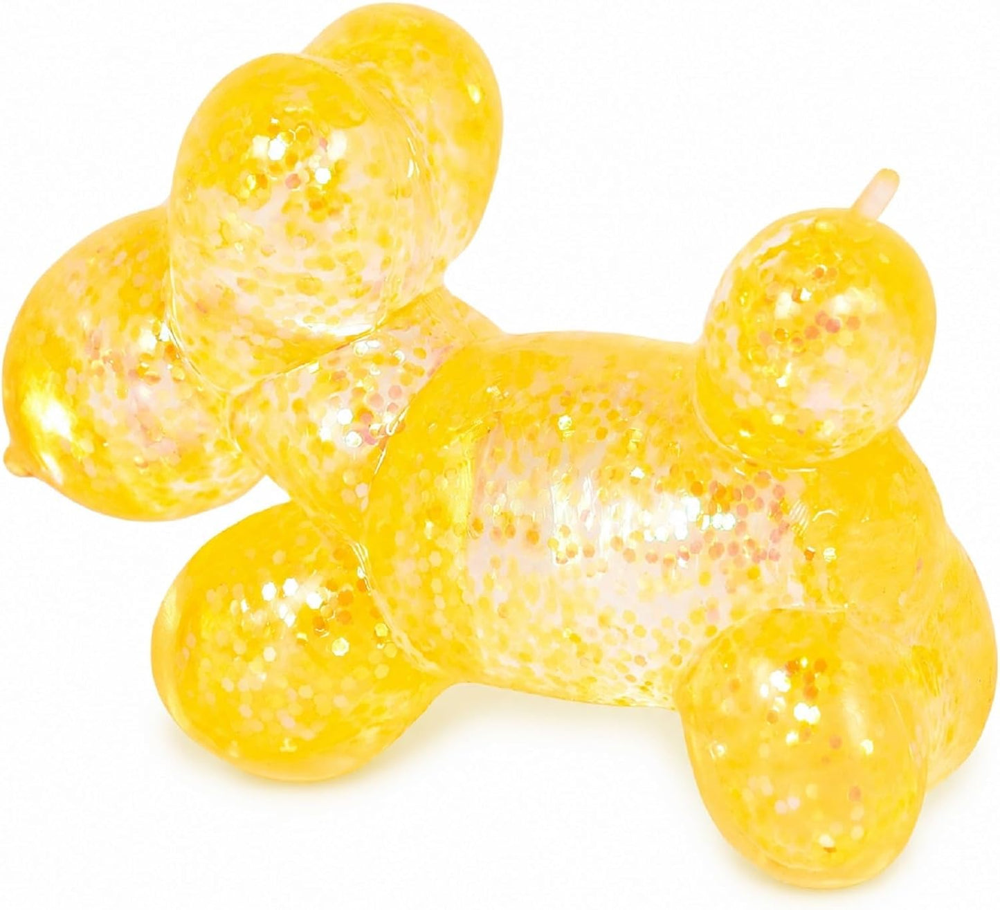 Glitter Balloon Dog Squishy Toy, Soft Stretchy Sensory Squeeze Toy for Kids Ages 3+ & Adults, Cute Balloon Animal Desk Toy for Home, Travel, Party Favors & Birthday Gifts(Yellow)