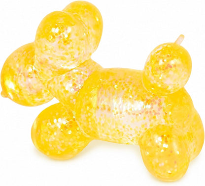 Glitter Balloon Dog Squishy Toy, Soft Stretchy Sensory Squeeze Toy for Kids Ages 3+ & Adults, Cute Balloon Animal Desk Toy for Home, Travel, Party Favors & Birthday Gifts(Yellow)