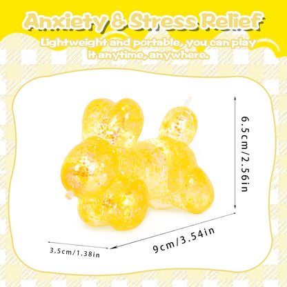 Glitter Balloon Dog Squishy Toy, Soft Stretchy Sensory Squeeze Toy for Kids Ages 3+ & Adults, Cute Balloon Animal Desk Toy for Home, Travel, Party Favors & Birthday Gifts(Yellow)