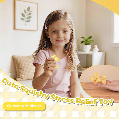 Glitter Balloon Dog Squishy Toy, Soft Stretchy Sensory Squeeze Toy for Kids Ages 3+ & Adults, Cute Balloon Animal Desk Toy for Home, Travel, Party Favors & Birthday Gifts(Yellow)