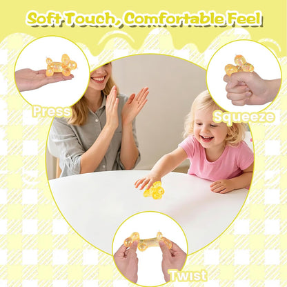 Glitter Balloon Dog Squishy Toy, Soft Stretchy Sensory Squeeze Toy for Kids Ages 3+ & Adults, Cute Balloon Animal Desk Toy for Home, Travel, Party Favors & Birthday Gifts(Yellow)