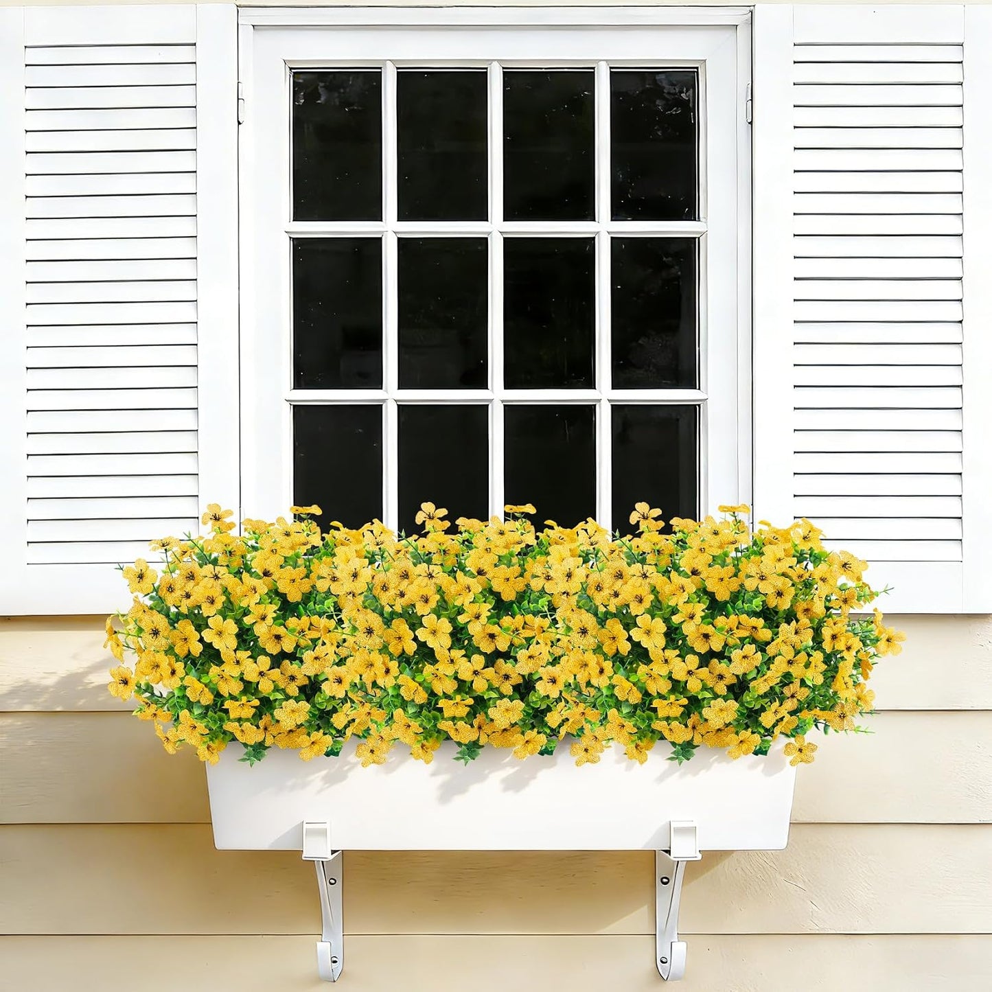 Artificial Flowers for Outdoors, 18 Pcs Fake Daisy Flowers, Yellow | Faux silk flowers with eucalyptus greenery stems, plastic faux plants, UV resistant, spring summer patio garden home decor