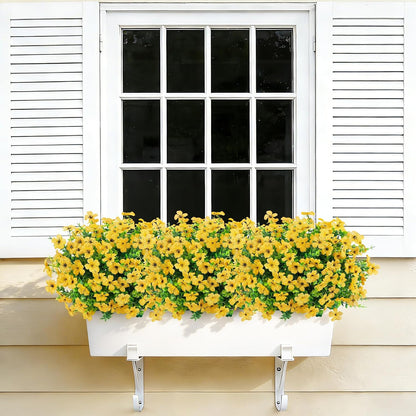 Artificial Flowers for Outdoors, 18 Pcs Fake Daisy Flowers, Yellow | Faux silk flowers with eucalyptus greenery stems, plastic faux plants, UV resistant, spring summer patio garden home decor