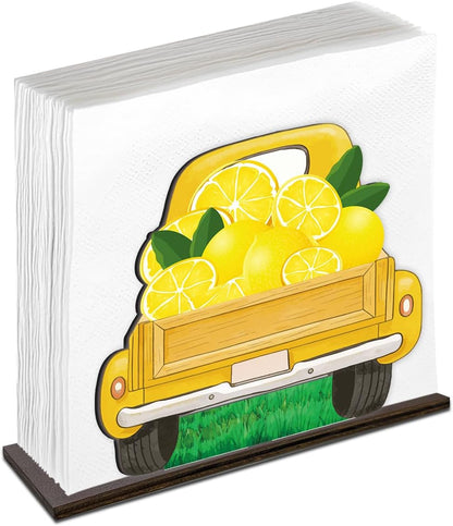 Summer Lemon Napkin Holder for Table Decor Yellow Lemon Truck Wooden Napkin Holder Decorations for Home Kitchen Dining Room Bedroom