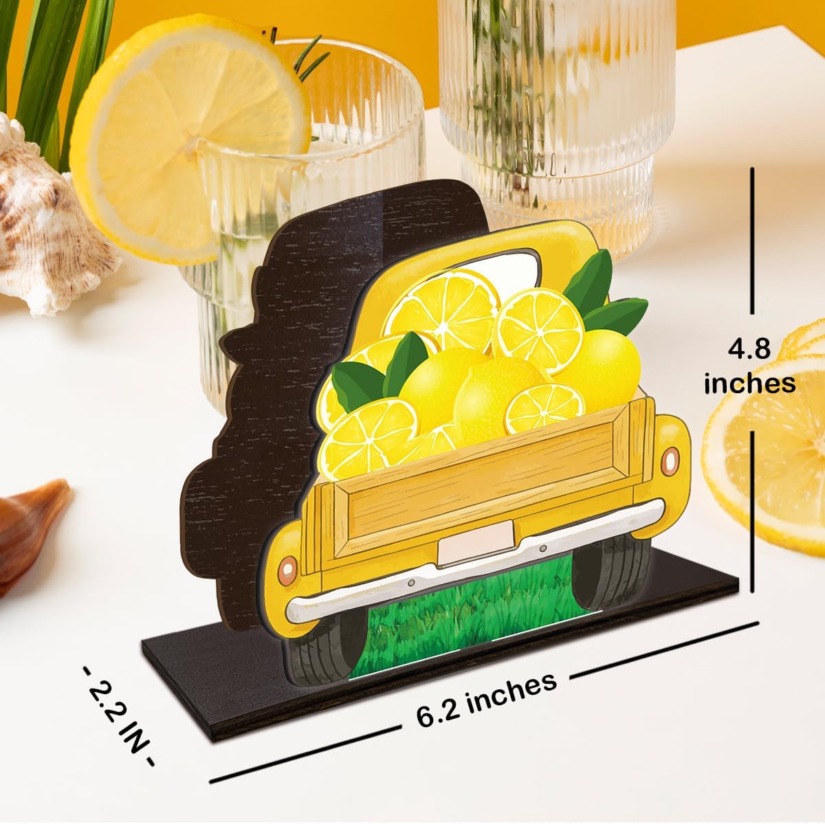 Summer Lemon Napkin Holder for Table Decor Yellow Lemon Truck Wooden Napkin Holder Decorations for Home Kitchen Dining Room Bedroom
