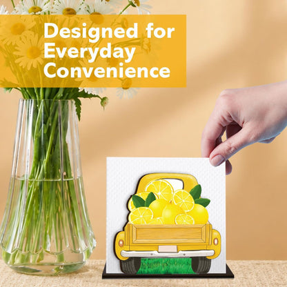 Summer Lemon Napkin Holder for Table Decor Yellow Lemon Truck Wooden Napkin Holder Decorations for Home Kitchen Dining Room Bedroom