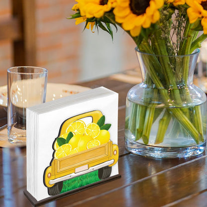 Summer Lemon Napkin Holder for Table Decor Yellow Lemon Truck Wooden Napkin Holder Decorations for Home Kitchen Dining Room Bedroom