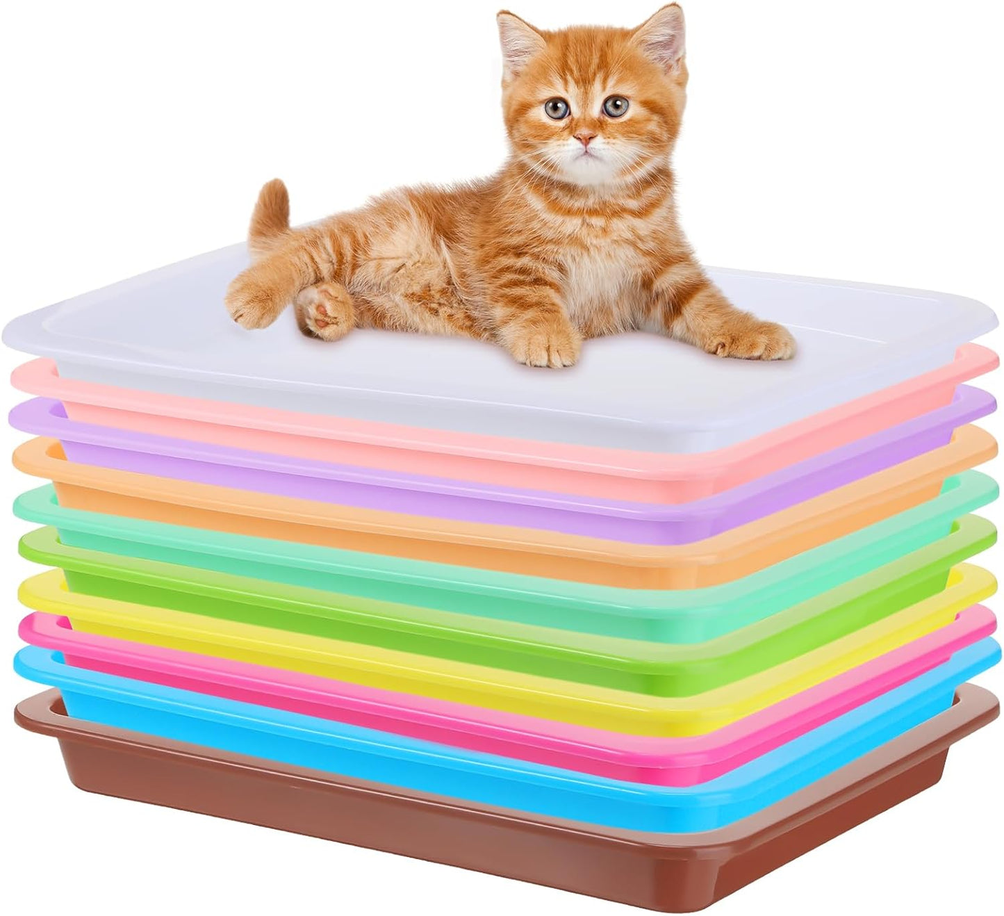 10 Pcs Small Litter Box for Kittens 9.65"*7.28''*0.98'' Plastic Portable Small Cat Litter Pan Low Entry Kitten Tray Waterproof Travel Toilet Bunny Supplies(Colorful)