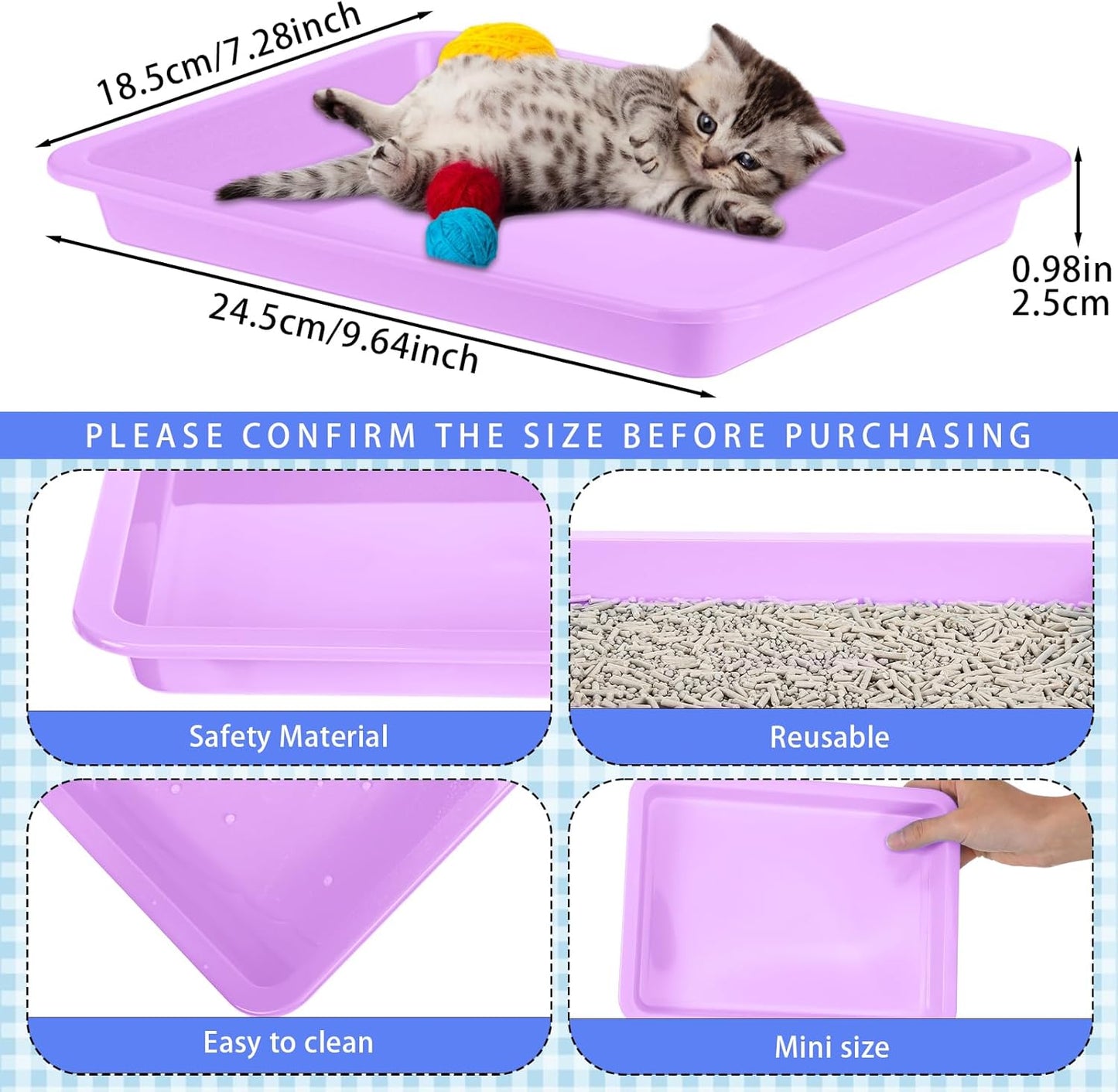 10 Pcs Small Litter Box for Kittens 9.65"*7.28''*0.98'' Plastic Portable Small Cat Litter Pan Low Entry Kitten Tray Waterproof Travel Toilet Bunny Supplies(Colorful)