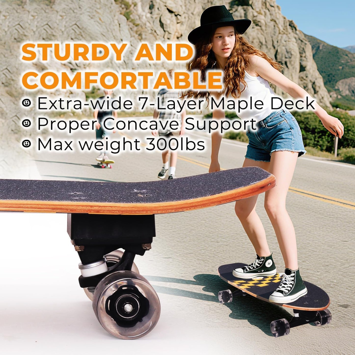 Complete Kid Skateboards 29" x 9" Youth Cruiser Skateboard for Beginners Double Kick Deck Concave Girls or Boys Skateboard
