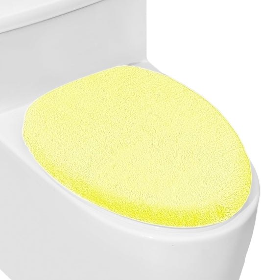 Soft Plush Toilet Lid Cover for Bathroom, Machine Washable Toilet Seat Covers, Fits Most Round Elongated and Oblong Lids, Easy Installation& Cleaning (Yellow)