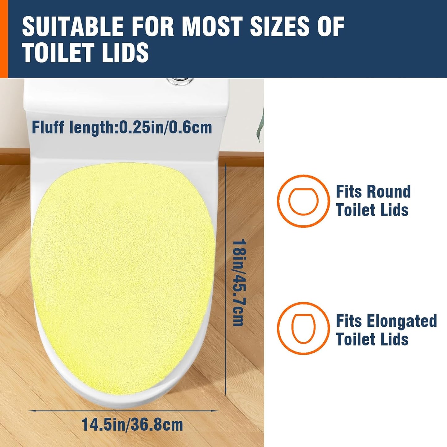 Soft Plush Toilet Lid Cover for Bathroom, Machine Washable Toilet Seat Covers, Fits Most Round Elongated and Oblong Lids, Easy Installation& Cleaning (Yellow)