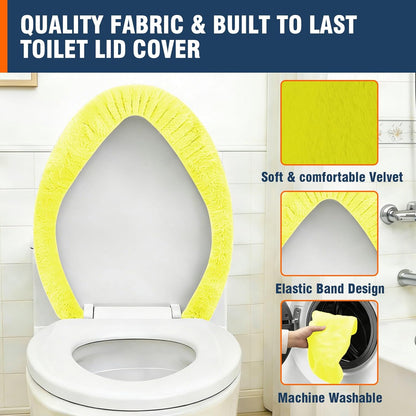 Soft Plush Toilet Lid Cover for Bathroom, Machine Washable Toilet Seat Covers, Fits Most Round Elongated and Oblong Lids, Easy Installation& Cleaning (Yellow)