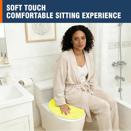 Soft Plush Toilet Lid Cover for Bathroom, Machine Washable Toilet Seat Covers, Fits Most Round Elongated and Oblong Lids, Easy Installation& Cleaning (Yellow)