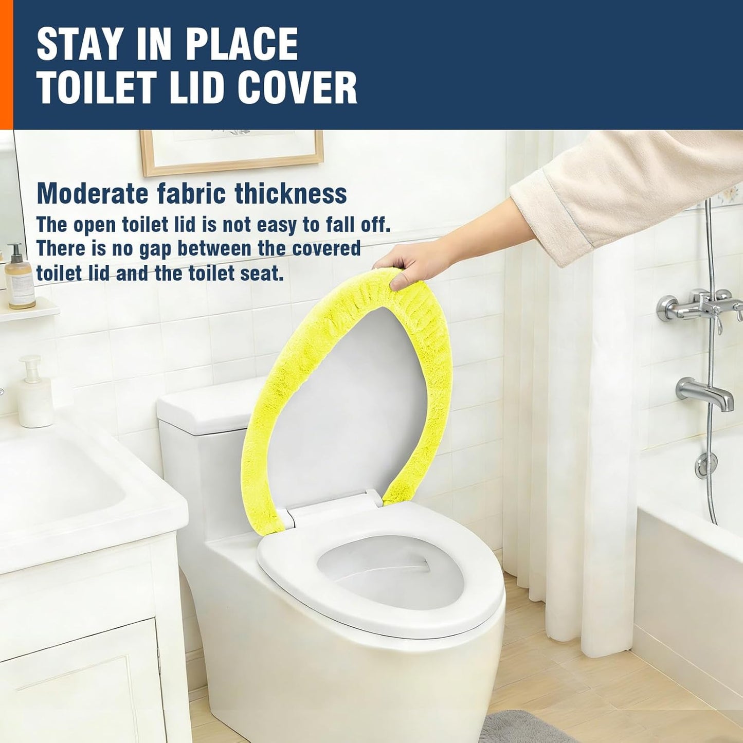 Soft Plush Toilet Lid Cover for Bathroom, Machine Washable Toilet Seat Covers, Fits Most Round Elongated and Oblong Lids, Easy Installation& Cleaning (Yellow)