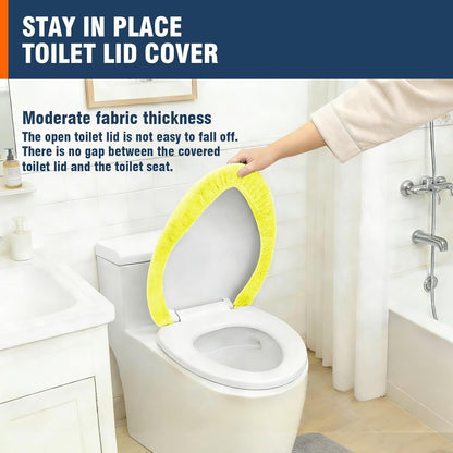 Soft Plush Toilet Lid Cover for Bathroom, Machine Washable Toilet Seat Covers, Fits Most Round Elongated and Oblong Lids, Easy Installation& Cleaning (Yellow)