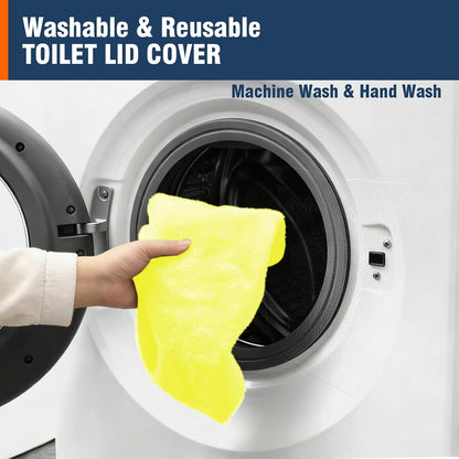 Soft Plush Toilet Lid Cover for Bathroom, Machine Washable Toilet Seat Covers, Fits Most Round Elongated and Oblong Lids, Easy Installation& Cleaning (Yellow)