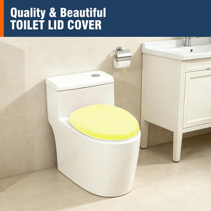Soft Plush Toilet Lid Cover for Bathroom, Machine Washable Toilet Seat Covers, Fits Most Round Elongated and Oblong Lids, Easy Installation& Cleaning (Yellow)