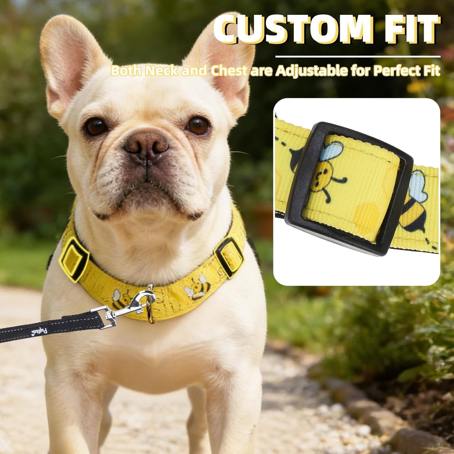 No Pull Dog Harness Small Sized Dog, Adjustable Reflective Pet Vest Harness with Bungee Handle, Escape Proof No Choke Harness for Small Dogs Walking Training, Yellow Bee M