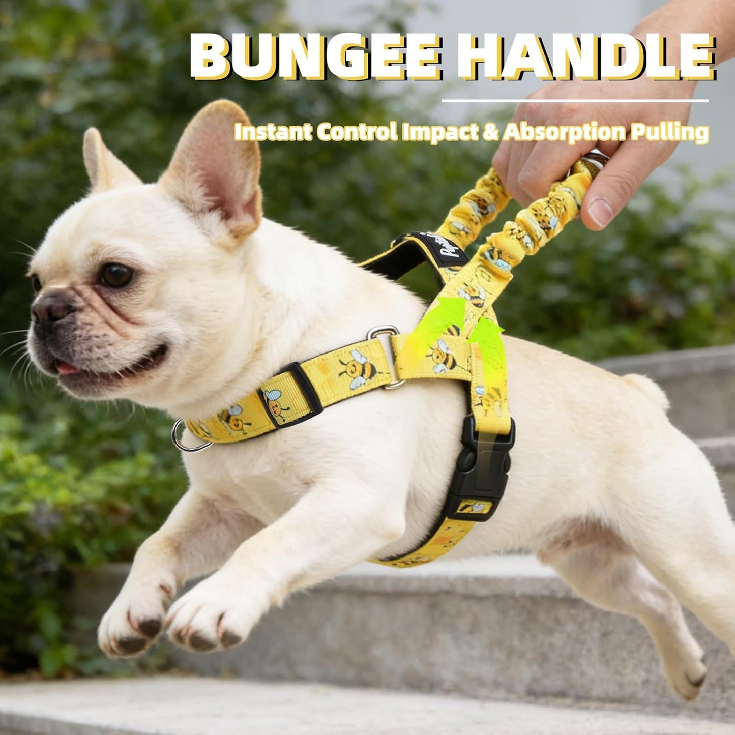 No Pull Dog Harness Small Sized Dog, Adjustable Reflective Pet Vest Harness with Bungee Handle, Escape Proof No Choke Harness for Small Dogs Walking Training, Yellow Bee M