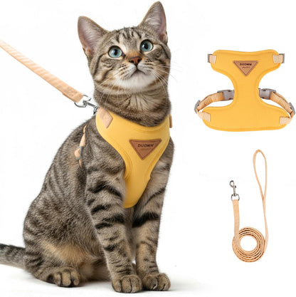 Escape-Proof Cat Harness and Leash Set - Adjustable and Comfortable - Ideal for Walking Cat Outdoors - Fits Small Dogs, Kittens, Medium, and Large Cats (Yellow, S)