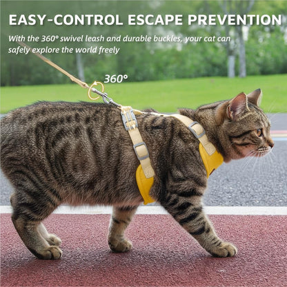 Escape-Proof Cat Harness and Leash Set - Adjustable and Comfortable - Ideal for Walking Cat Outdoors - Fits Small Dogs, Kittens, Medium, and Large Cats (Yellow, S)