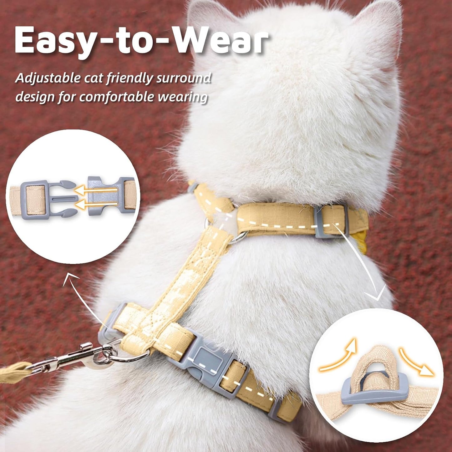 Escape-Proof Cat Harness and Leash Set - Adjustable and Comfortable - Ideal for Walking Cat Outdoors - Fits Small Dogs, Kittens, Medium, and Large Cats (Yellow, S)