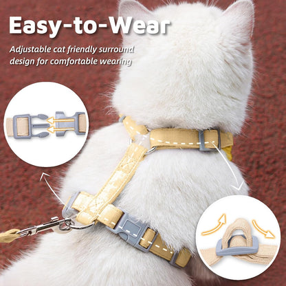 Escape-Proof Cat Harness and Leash Set - Adjustable and Comfortable - Ideal for Walking Cat Outdoors - Fits Small Dogs, Kittens, Medium, and Large Cats (Yellow, S)