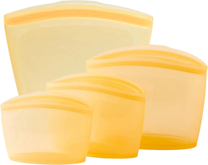 Reusable Silicone Storage Bags – 4-Pack | Korean-Made Stand Up Food, Freezer Bags - Pumkin Yellow