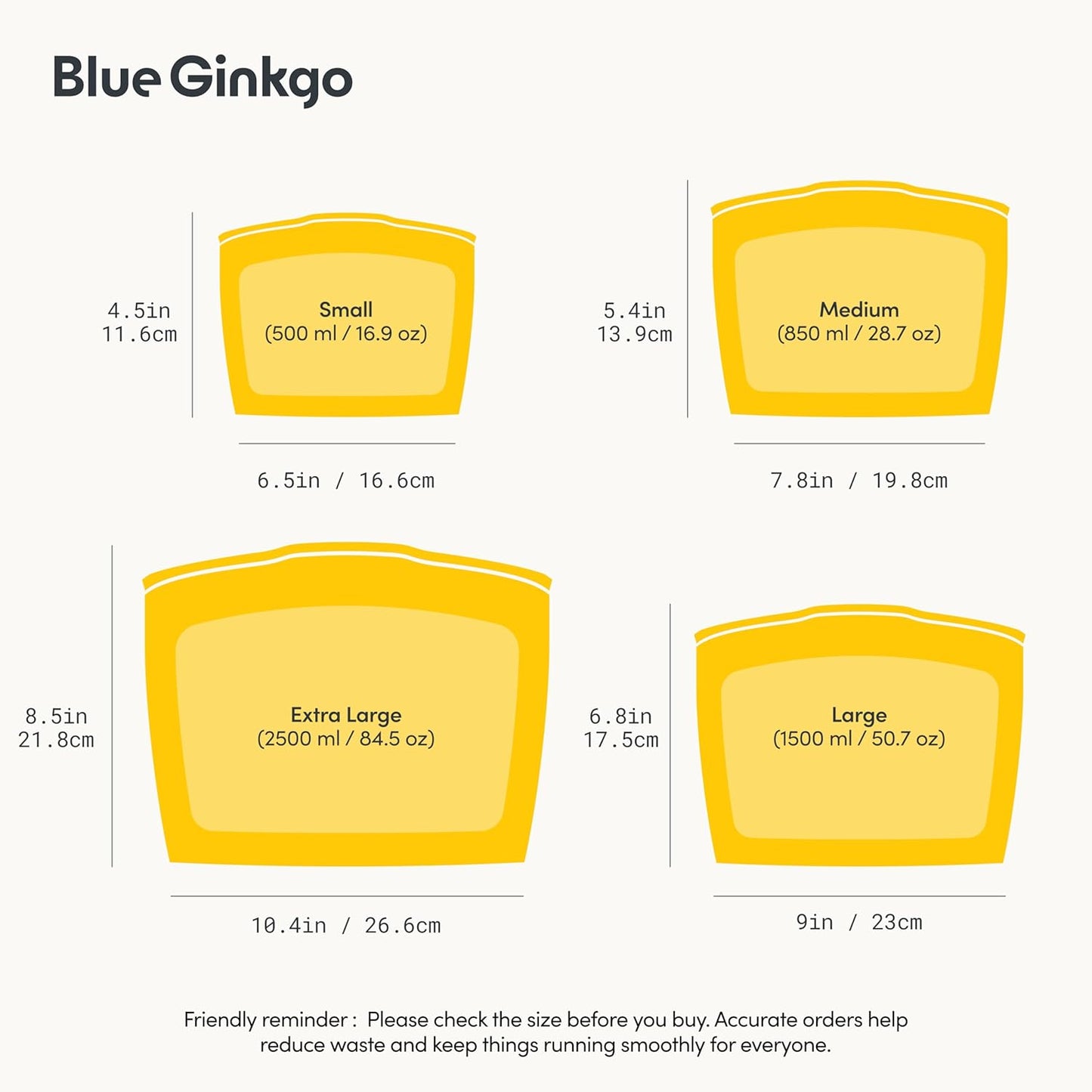 Reusable Silicone Storage Bags – 4-Pack | Korean-Made Stand Up Food, Freezer Bags - Pumkin Yellow