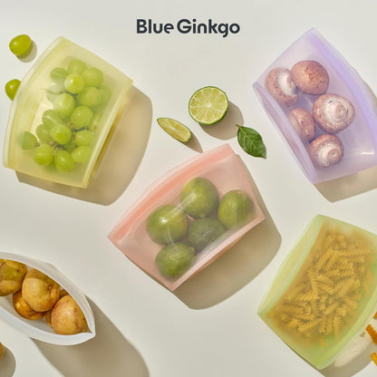 Reusable Silicone Storage Bags – 4-Pack | Korean-Made Stand Up Food, Freezer Bags - Pumkin Yellow