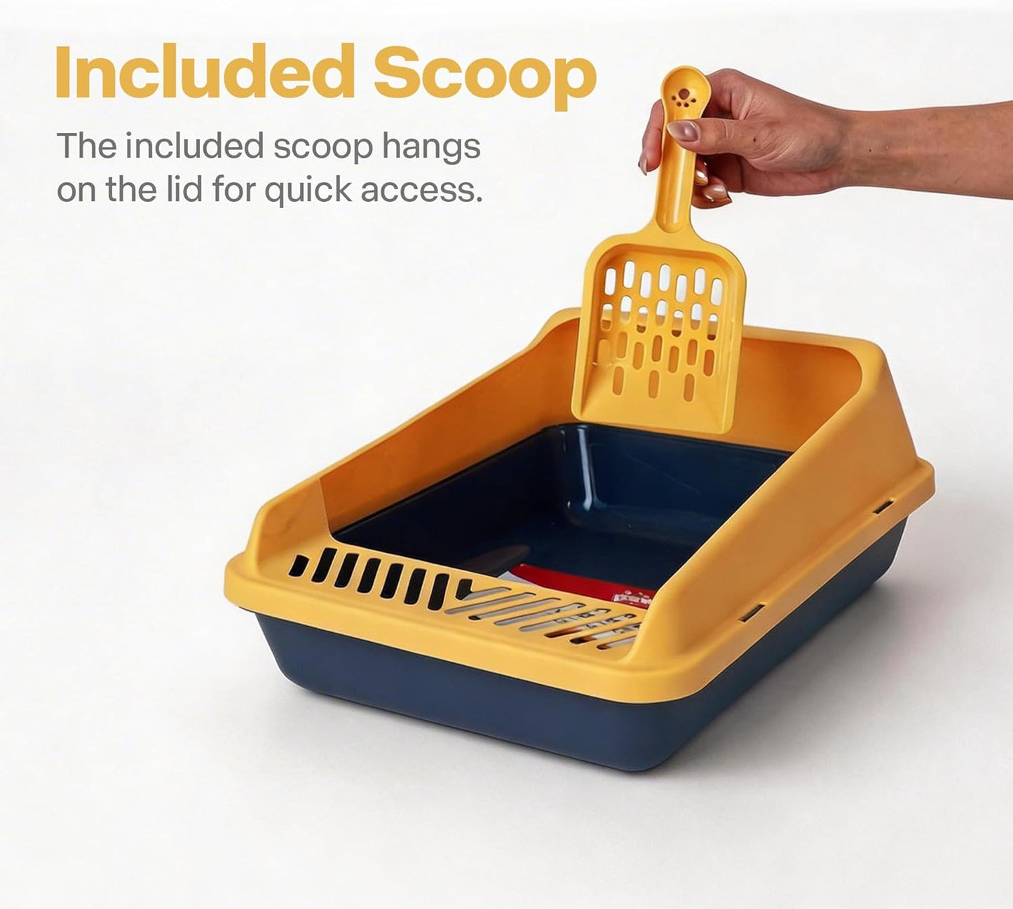 Open Top Cat Litter Box, Low Entry Kitten Pan with Scoop and Mat | Includes scoop and play mat, 14.3x10.8x6.3in, blue, anti-splash lid