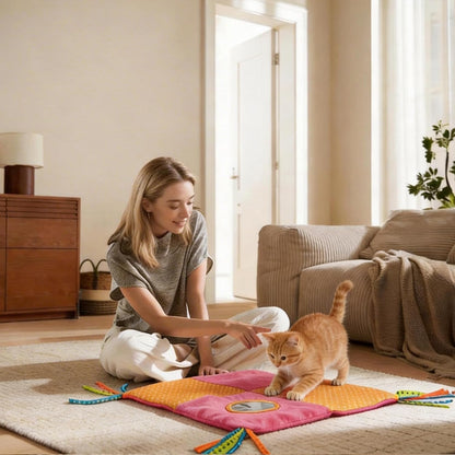 Open Top Cat Litter Box, Low Entry Kitten Pan with Scoop and Mat | Includes scoop and play mat, 14.3x10.8x6.3in, blue, anti-splash lid