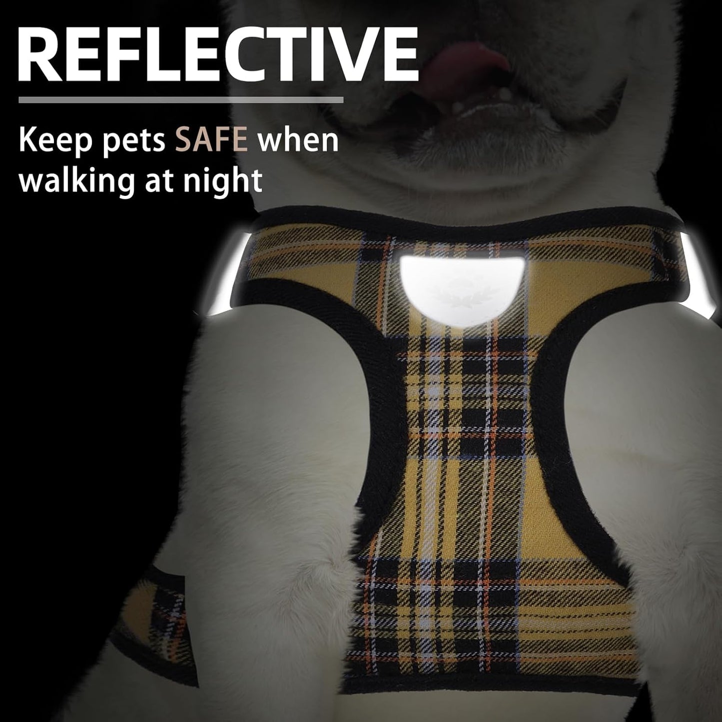 Adjustable Dog Harness Collar and Leash Set Step in No Pull Pet Harness for Small Medium Dogs Puppy and Cats Outdoor Walking Running, Soft Mesh Padded Reflective Vest Harnesses, Yellow, L