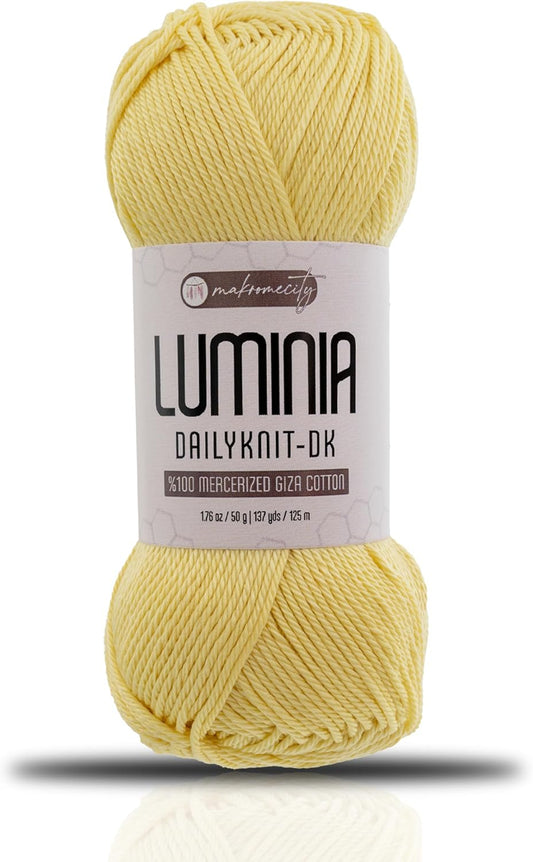 Luminia Mercerized Giza Cotton Yarn, Lightweight #3 DK Yarn for Knitting & Crochet, 50g/137yd, Soft Silky Shine Perfect for Summer Garments, Tops & Baby Projects (Light Yellow, 1 Skein)