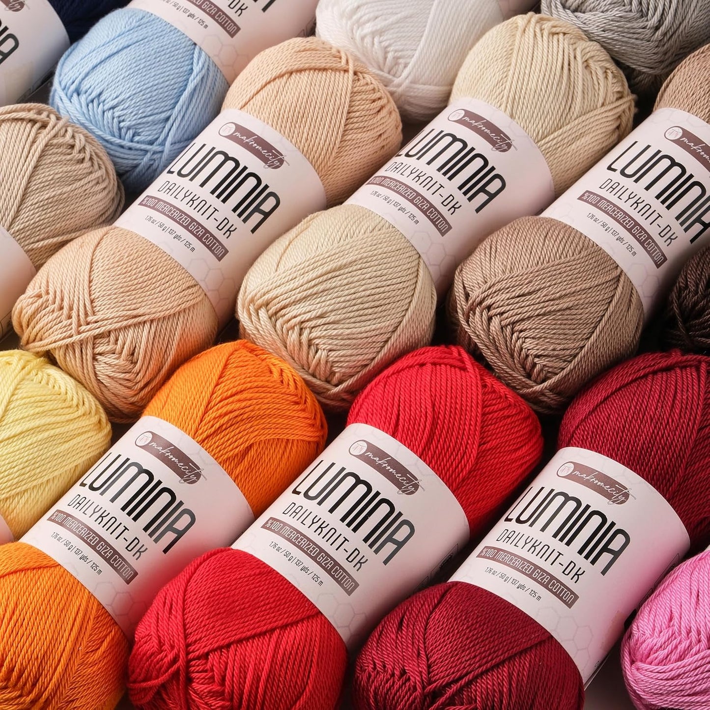 Luminia Mercerized Giza Cotton Yarn, Lightweight #3 DK Yarn for Knitting & Crochet, 50g/137yd, Soft Silky Shine Perfect for Summer Garments, Tops & Baby Projects (Light Yellow, 1 Skein)