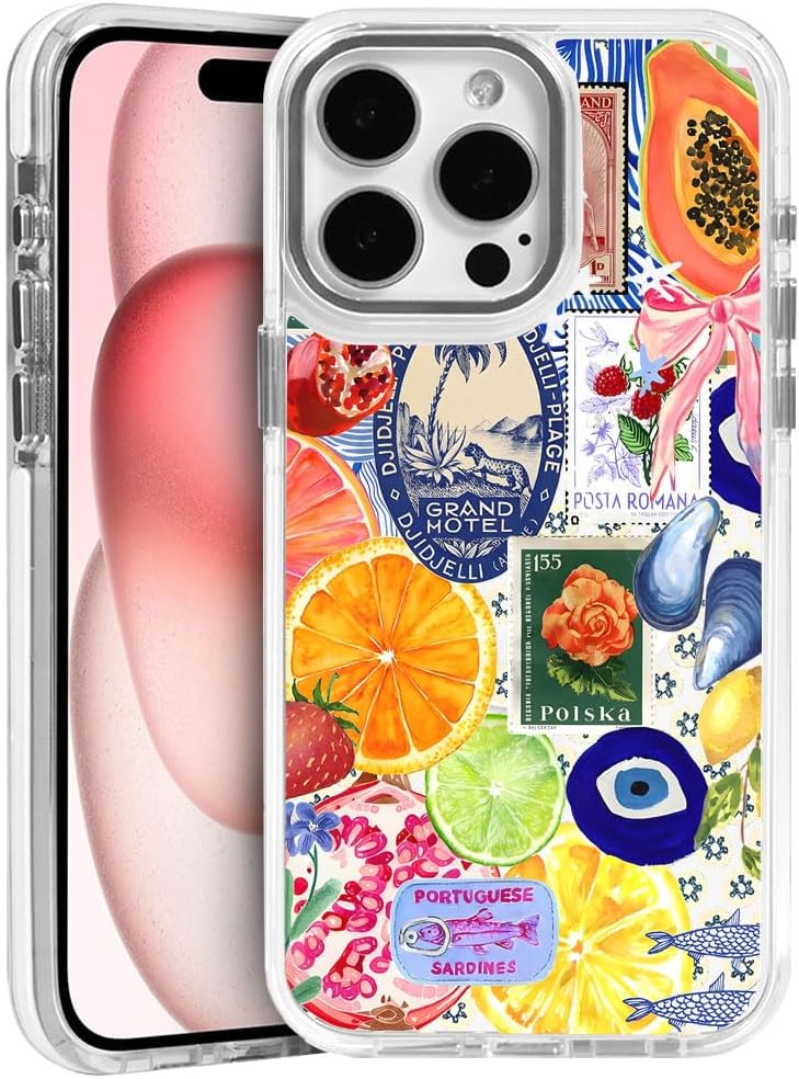Case for iPhone 16 Pro,Fruit Lemon European Summer Collage Phone Case for Girl Women,Compatible with MagSafe,Scratch Resistant Shockproof Cover Clear Phone Case for iPhone 16 Pro