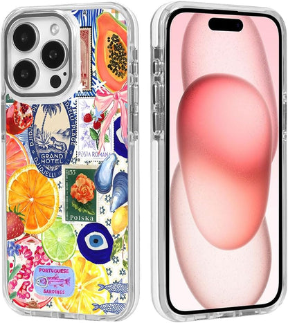 Case for iPhone 16 Pro,Fruit Lemon European Summer Collage Phone Case for Girl Women,Compatible with MagSafe,Scratch Resistant Shockproof Cover Clear Phone Case for iPhone 16 Pro