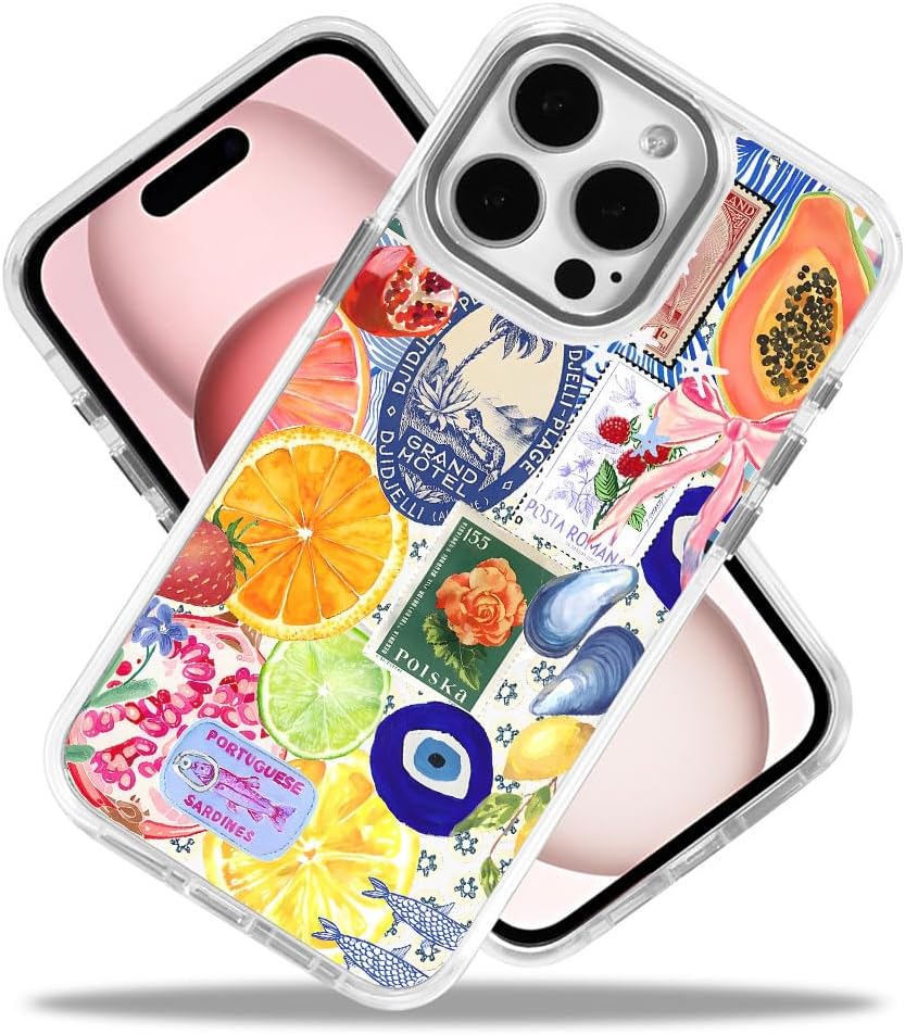 Case for iPhone 16 Pro,Fruit Lemon European Summer Collage Phone Case for Girl Women,Compatible with MagSafe,Scratch Resistant Shockproof Cover Clear Phone Case for iPhone 16 Pro