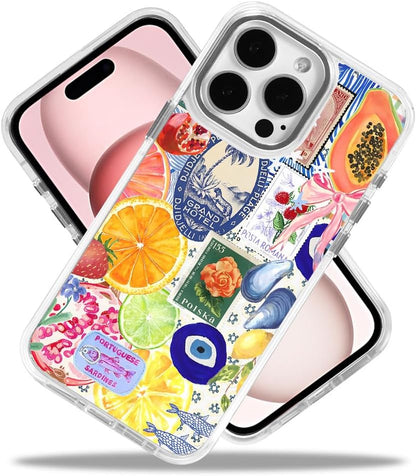 Case for iPhone 16 Pro,Fruit Lemon European Summer Collage Phone Case for Girl Women,Compatible with MagSafe,Scratch Resistant Shockproof Cover Clear Phone Case for iPhone 16 Pro