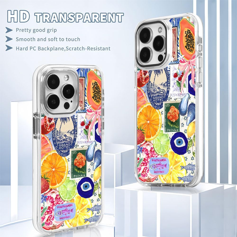Case for iPhone 16 Pro,Fruit Lemon European Summer Collage Phone Case for Girl Women,Compatible with MagSafe,Scratch Resistant Shockproof Cover Clear Phone Case for iPhone 16 Pro