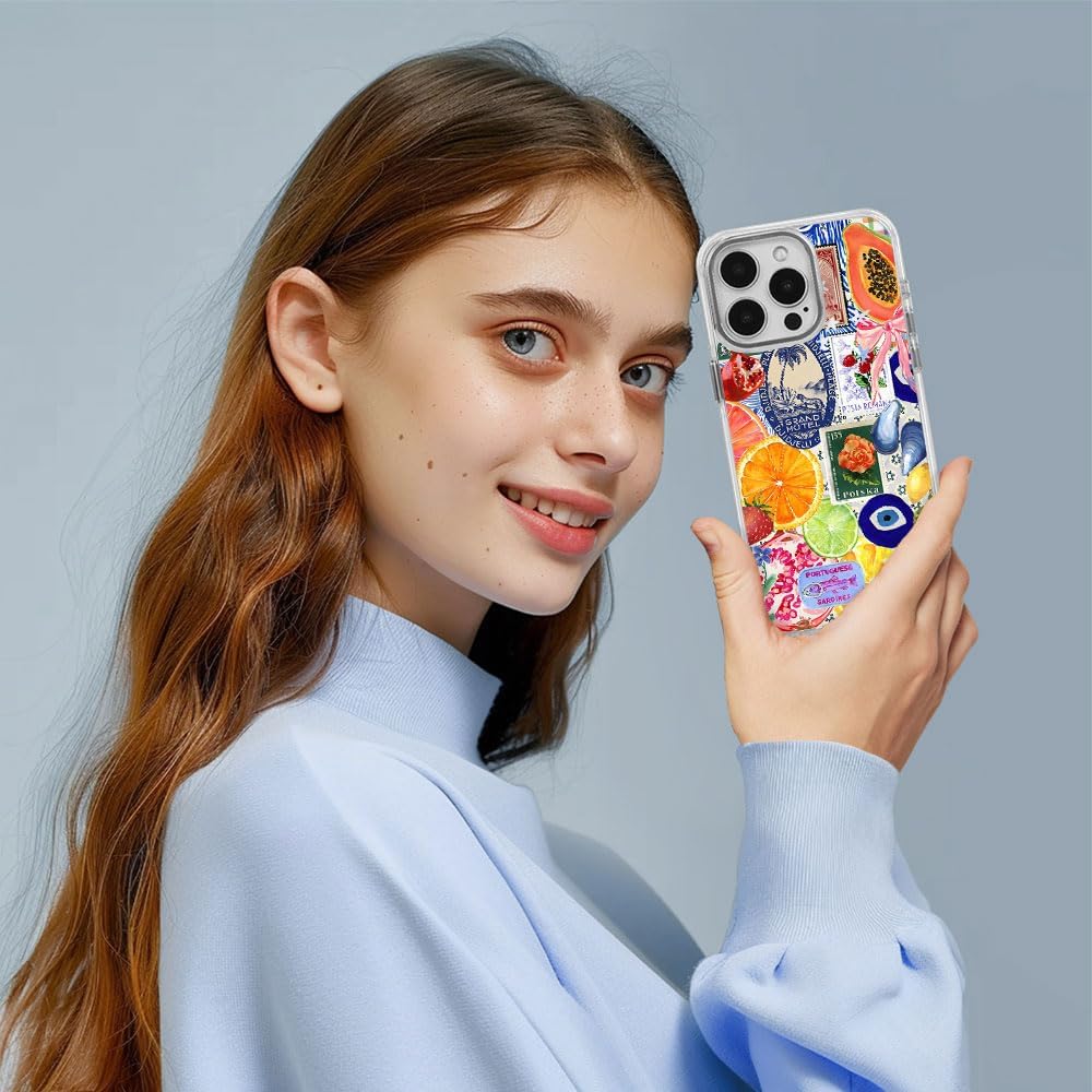 Case for iPhone 16 Pro,Fruit Lemon European Summer Collage Phone Case for Girl Women,Compatible with MagSafe,Scratch Resistant Shockproof Cover Clear Phone Case for iPhone 16 Pro