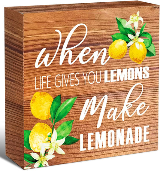 Lemons Kitchen Decor Sign For Countertops, When Life Gives You Lemons Make Lemonade Sign, Small Lemon Theme Yellow Kitchen Decor Accessories For Desk Shelf, Lemonade Bar Signs V517
