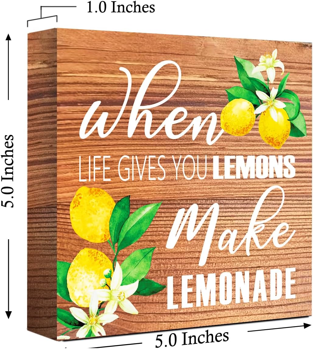 Lemons Kitchen Decor Sign For Countertops, When Life Gives You Lemons Make Lemonade Sign, Small Lemon Theme Yellow Kitchen Decor Accessories For Desk Shelf, Lemonade Bar Signs V517