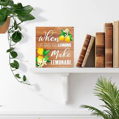 Lemons Kitchen Decor Sign For Countertops, When Life Gives You Lemons Make Lemonade Sign, Small Lemon Theme Yellow Kitchen Decor Accessories For Desk Shelf, Lemonade Bar Signs V517