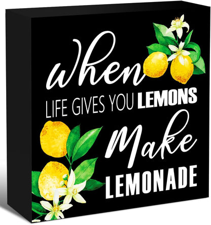 Lemons Kitchen Decor Sign For Countertops, When Life Gives You Lemons Make Lemonade Sign, Small Lemon Theme Yellow Kitchen Decor Accessories For Desk Shelf, Lemonade Bar Signs V517
