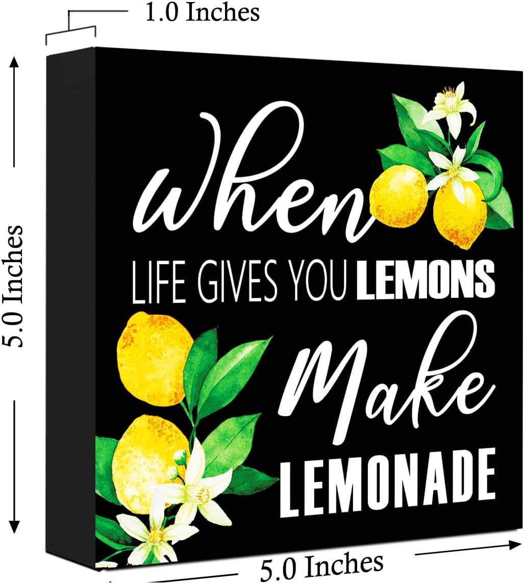 Lemons Kitchen Decor Sign For Countertops, When Life Gives You Lemons Make Lemonade Sign, Small Lemon Theme Yellow Kitchen Decor Accessories For Desk Shelf, Lemonade Bar Signs V517